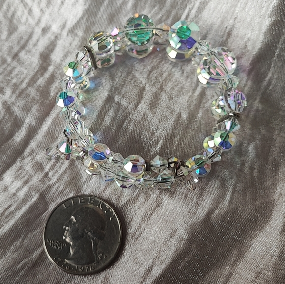 Triple Strand Vintage Memory Wire Crystal Clear Aurora Borealis Bracelet Small - Picture 8 of 12